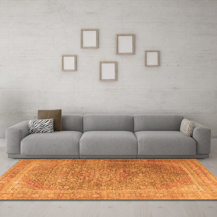 Machine Washable Persian Orange Traditional Area Rugs in a Living Room, wshtr4470org