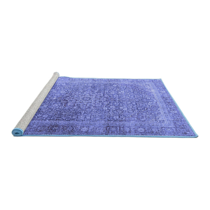 Sideview of Machine Washable Persian Blue Traditional Rug, wshtr4470blu