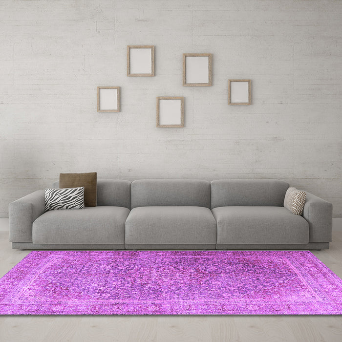 Machine Washable Persian Purple Traditional Area Rugs in a Living Room, wshtr4470pur