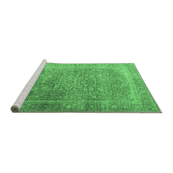 Sideview of Machine Washable Persian Emerald Green Traditional Area Rugs, wshtr4470emgrn