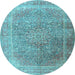 Round Machine Washable Persian Light Blue Traditional Rug, wshtr4470lblu