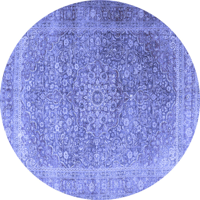 Round Machine Washable Persian Blue Traditional Rug, wshtr4470blu