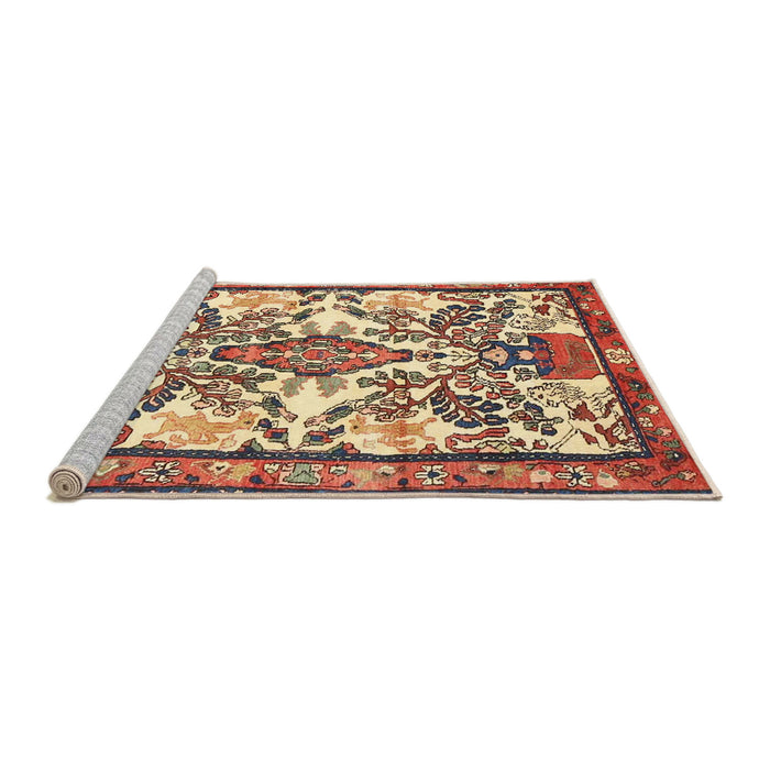 Sideview of Machine Washable Traditional Brown Red Rug, wshtr4471