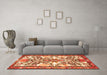 Machine Washable Medallion Orange Traditional Area Rugs in a Living Room, wshtr4471org