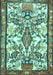 Machine Washable Medallion Turquoise Traditional Area Rugs, wshtr4471turq