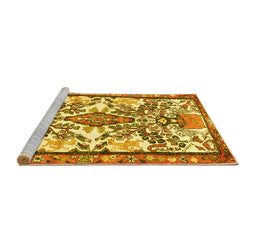 Sideview of Machine Washable Medallion Yellow Traditional Rug, wshtr4471yw
