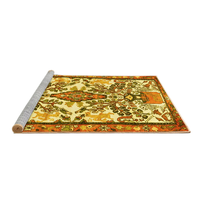 Sideview of Machine Washable Medallion Yellow Traditional Rug, wshtr4471yw