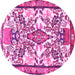 Round Machine Washable Medallion Pink Traditional Rug, wshtr4471pnk