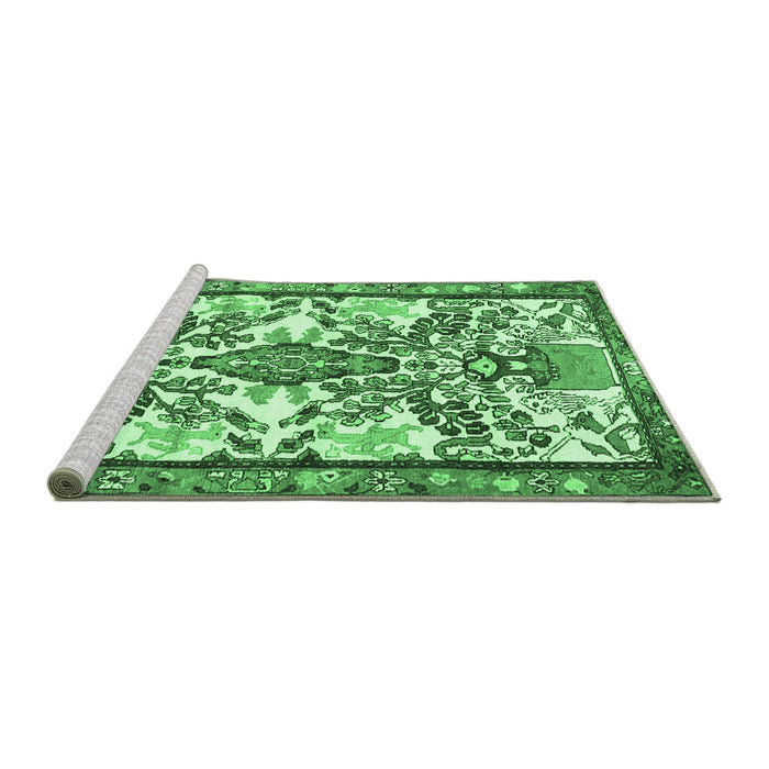 Sideview of Machine Washable Medallion Emerald Green Traditional Area Rugs, wshtr4471emgrn