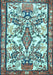 Machine Washable Medallion Light Blue Traditional Rug, wshtr4471lblu