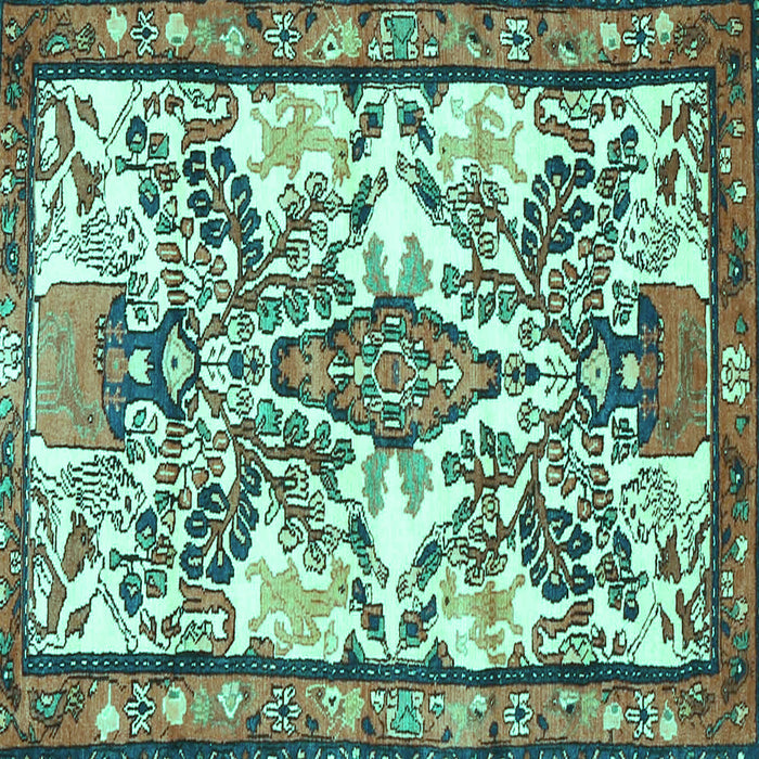 Square Machine Washable Medallion Turquoise Traditional Area Rugs, wshtr4471turq