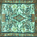 Square Machine Washable Medallion Turquoise Traditional Area Rugs, wshtr4471turq