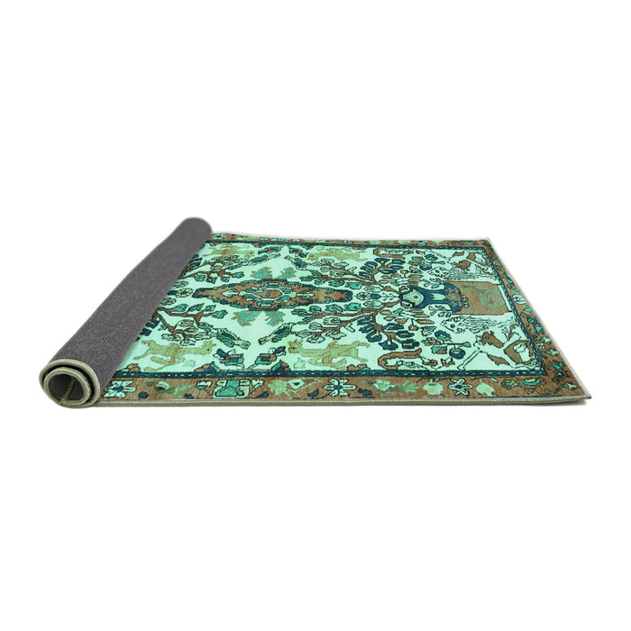 Sideview of Medallion Turquoise Traditional Rug, tr4471turq