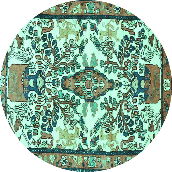 Round Medallion Turquoise Traditional Rug, tr4471turq