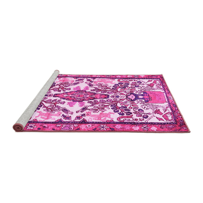 Sideview of Machine Washable Medallion Pink Traditional Rug, wshtr4471pnk