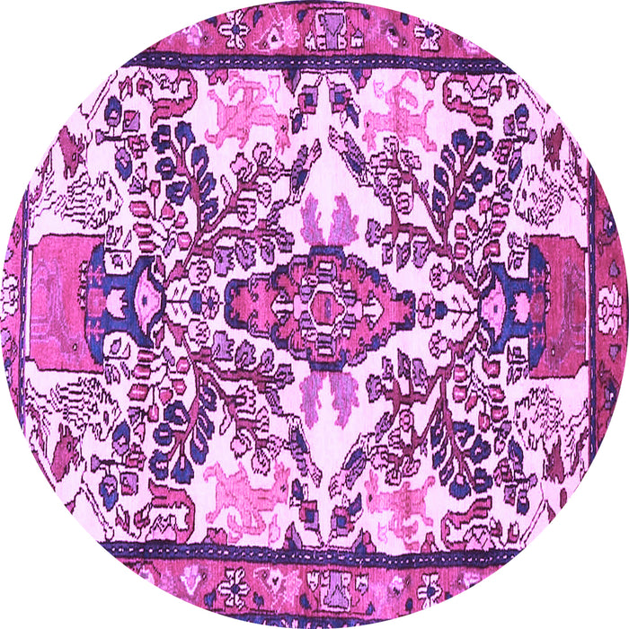 Round Machine Washable Medallion Purple Traditional Area Rugs, wshtr4471pur