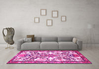 Machine Washable Medallion Pink Traditional Rug, wshtr4471pnk