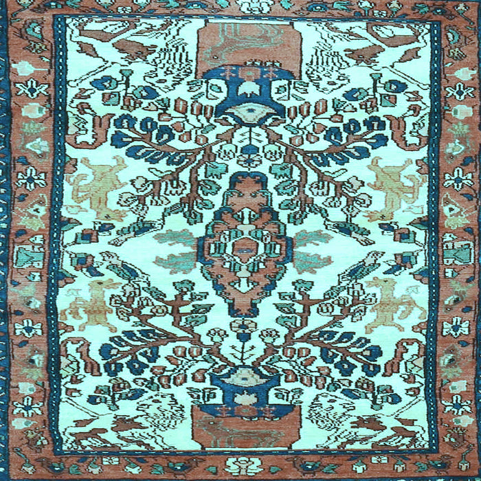 Square Machine Washable Medallion Light Blue Traditional Rug, wshtr4471lblu