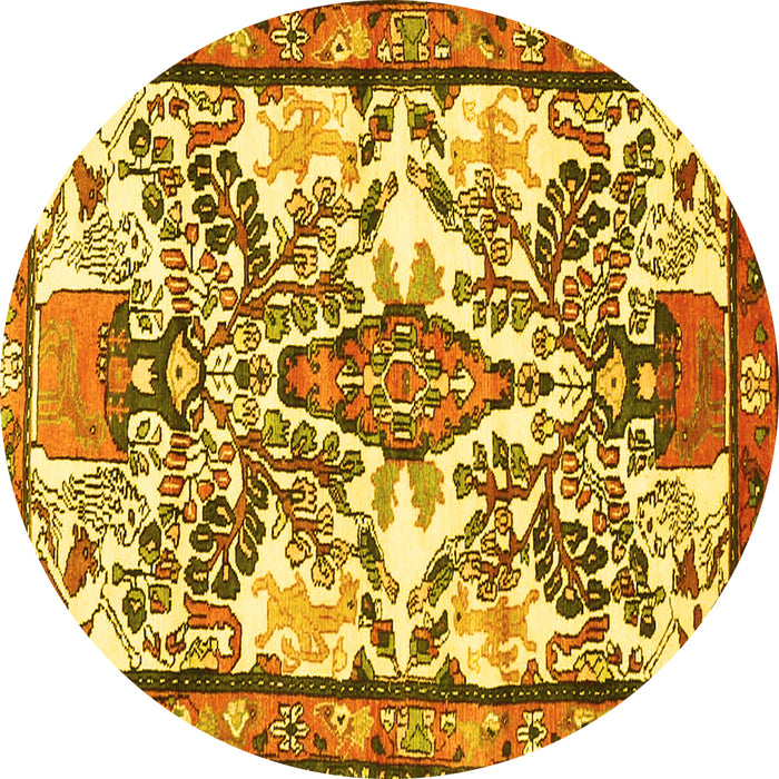 Round Machine Washable Medallion Yellow Traditional Rug, wshtr4471yw