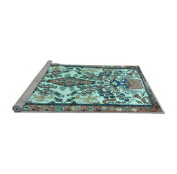 Sideview of Machine Washable Medallion Light Blue Traditional Rug, wshtr4471lblu