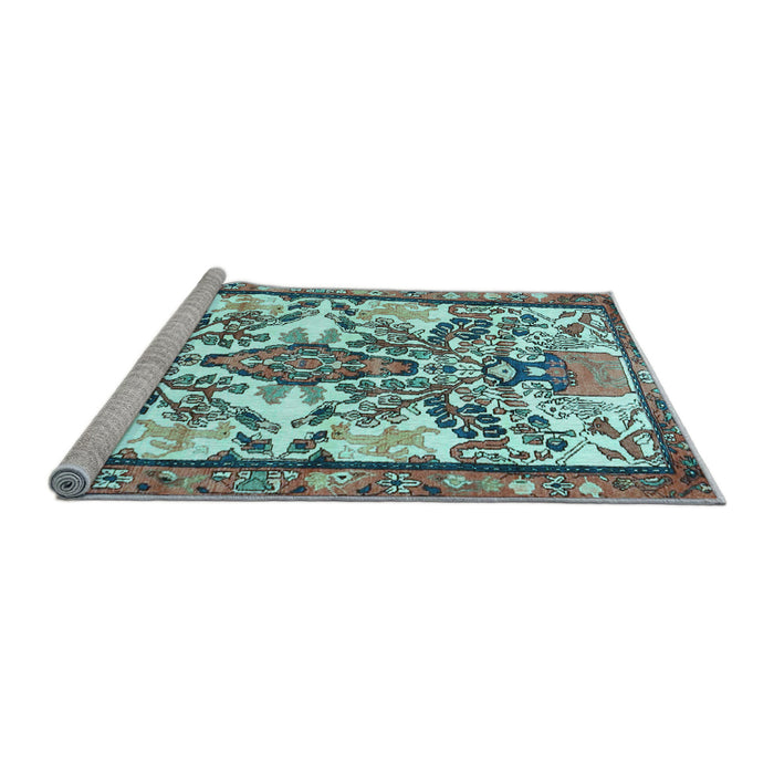Sideview of Machine Washable Medallion Light Blue Traditional Rug, wshtr4471lblu