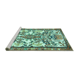 Sideview of Machine Washable Medallion Turquoise Traditional Area Rugs, wshtr4471turq