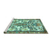 Sideview of Machine Washable Medallion Turquoise Traditional Area Rugs, wshtr4471turq