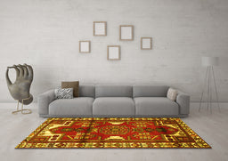 Machine Washable Persian Yellow Traditional Rug in a Living Room, wshtr4472yw