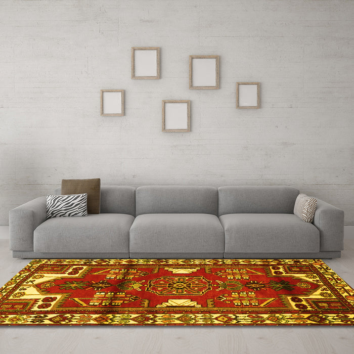 Machine Washable Persian Yellow Traditional Rug in a Living Room, wshtr4472yw