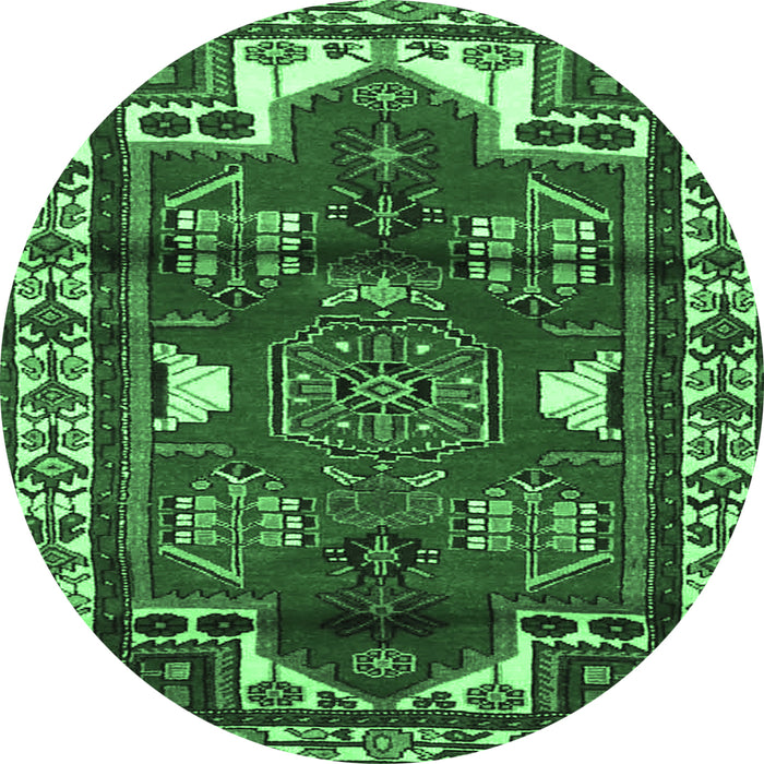 Round Machine Washable Persian Emerald Green Traditional Area Rugs, wshtr4472emgrn