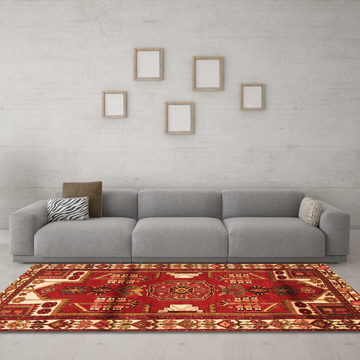 Machine Washable Persian Orange Traditional Area Rugs in a Living Room, wshtr4472org