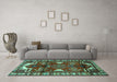 Machine Washable Persian Turquoise Traditional Area Rugs in a Living Room,, wshtr4472turq