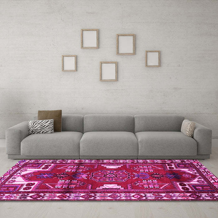 Machine Washable Persian Pink Traditional Rug in a Living Room, wshtr4472pnk