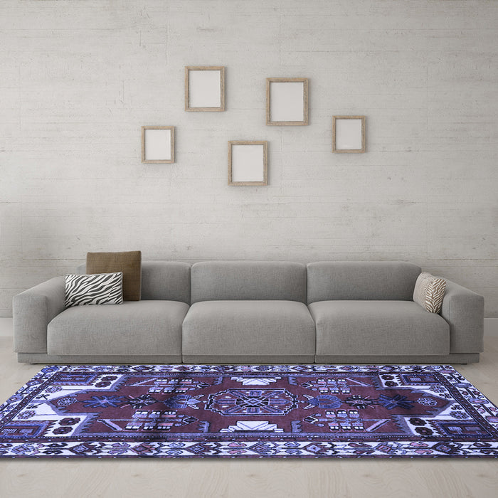 Machine Washable Persian Blue Traditional Rug in a Living Room, wshtr4472blu