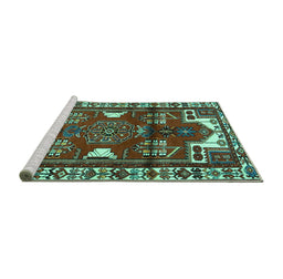 Sideview of Machine Washable Persian Turquoise Traditional Area Rugs, wshtr4472turq