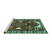 Sideview of Machine Washable Persian Turquoise Traditional Area Rugs, wshtr4472turq