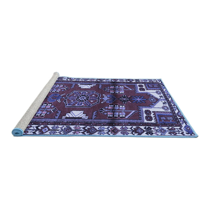 Sideview of Machine Washable Persian Blue Traditional Rug, wshtr4472blu