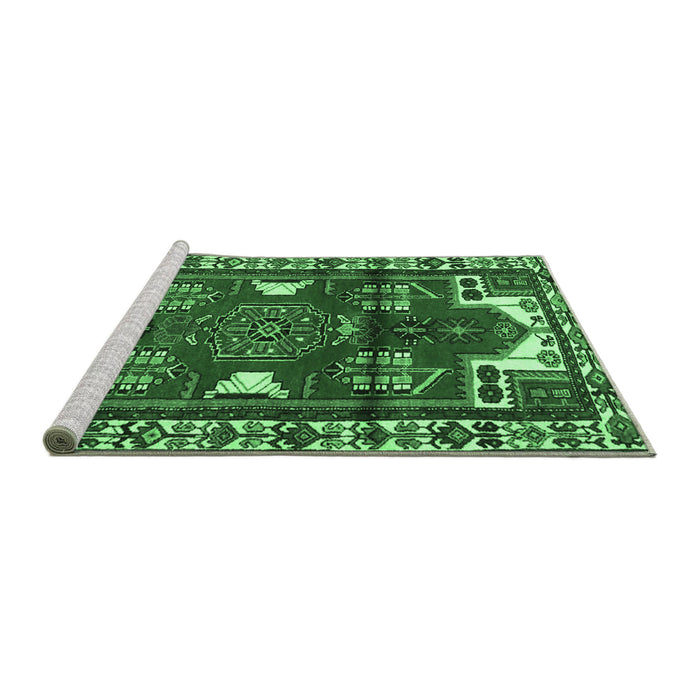 Sideview of Machine Washable Persian Emerald Green Traditional Area Rugs, wshtr4472emgrn