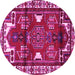 Round Machine Washable Persian Pink Traditional Rug, wshtr4472pnk