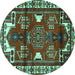 Round Persian Turquoise Traditional Rug, tr4472turq
