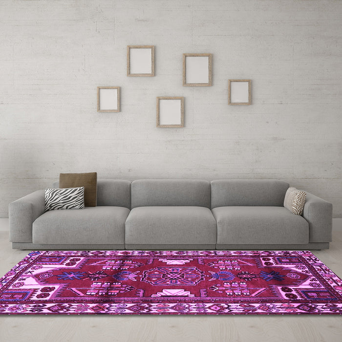 Machine Washable Persian Purple Traditional Area Rugs in a Living Room, wshtr4472pur