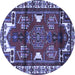 Round Machine Washable Persian Blue Traditional Rug, wshtr4472blu