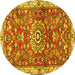 Round Machine Washable Medallion Yellow Traditional Rug, wshtr4473yw