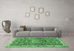 Machine Washable Medallion Emerald Green Traditional Area Rugs in a Living Room,, wshtr4473emgrn