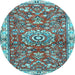 Round Medallion Light Blue Traditional Rug, tr4473lblu