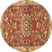 Round Machine Washable Medallion Brown Traditional Rug, wshtr4473brn