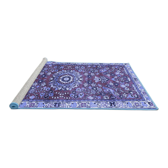 Sideview of Machine Washable Medallion Blue Traditional Rug, wshtr4473blu