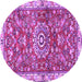 Round Machine Washable Medallion Purple Traditional Area Rugs, wshtr4473pur