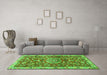 Machine Washable Medallion Green Traditional Area Rugs in a Living Room,, wshtr4473grn