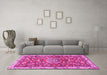 Machine Washable Medallion Pink Traditional Rug in a Living Room, wshtr4473pnk